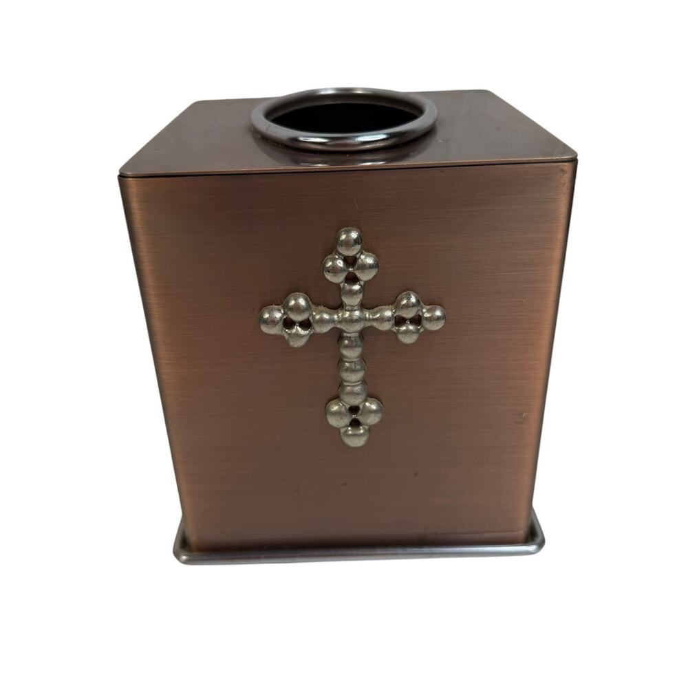 Santa Fe Company Tissue Box Holder Case Cross Metal Southwestern Copper Color
